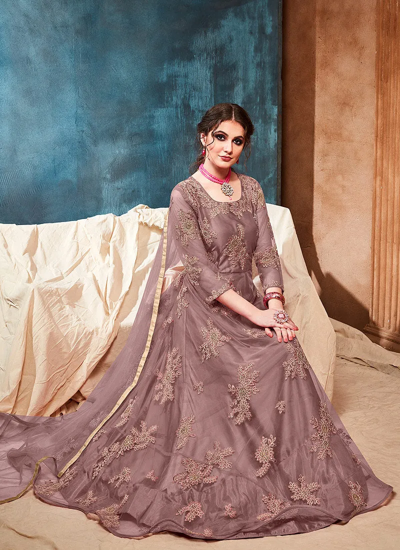 Light Purple Bunch Embroidered Casual Anarkali Suit