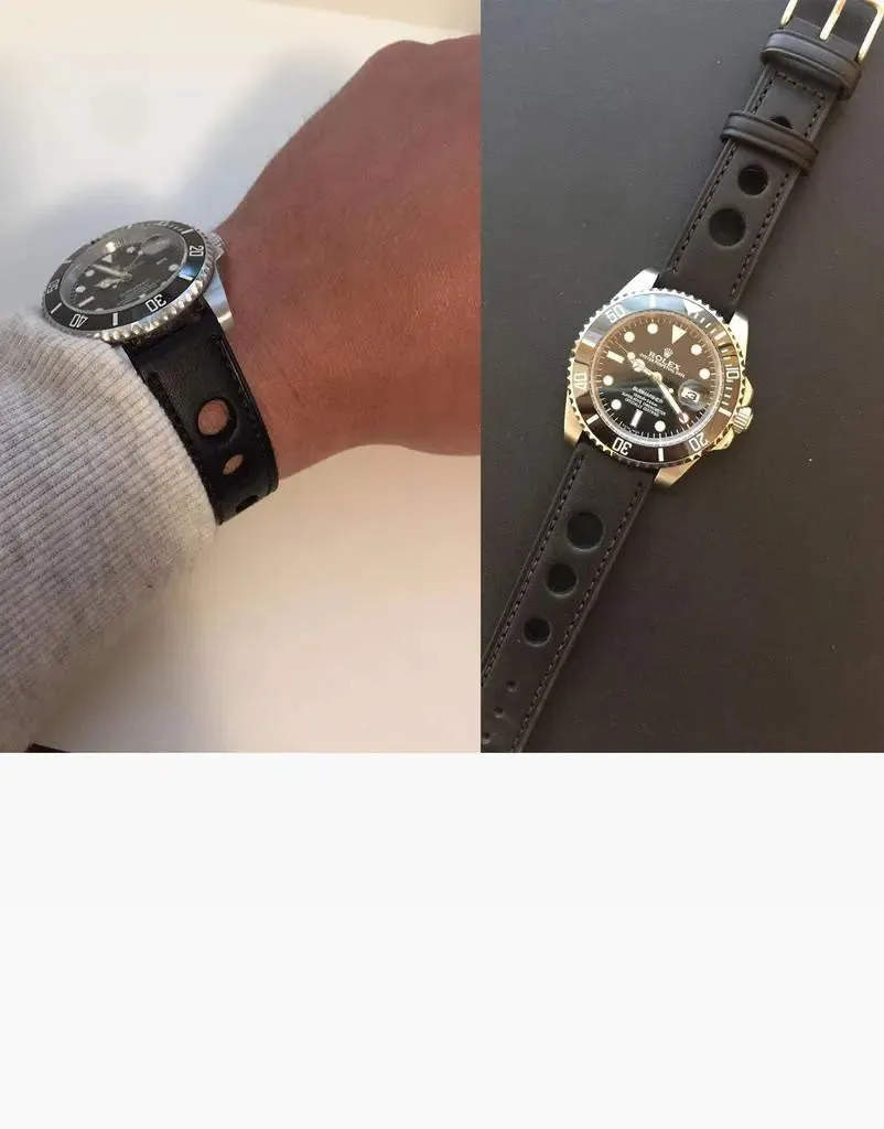 LUX Grand Prix Rally  Calf Leather Strap Black with Black Stitching