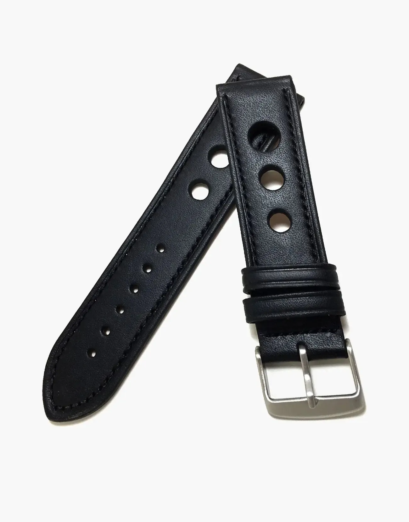 LUX Grand Prix Rally  Calf Leather Strap Black with Black Stitching