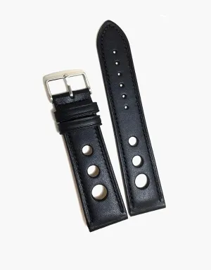 LUX Grand Prix Rally  Calf Leather Strap Black with Black Stitching