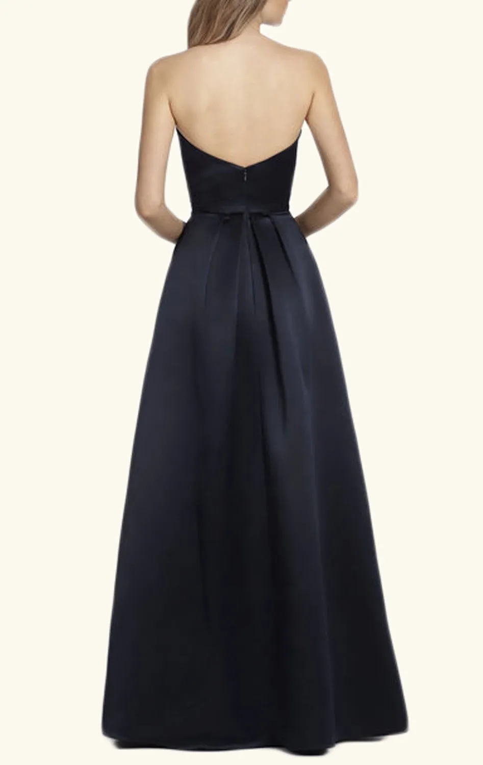 MACloth Elegant Strapless Long Bridesmaid Dress Dark Navy Satin Wedding Party Formal Gown