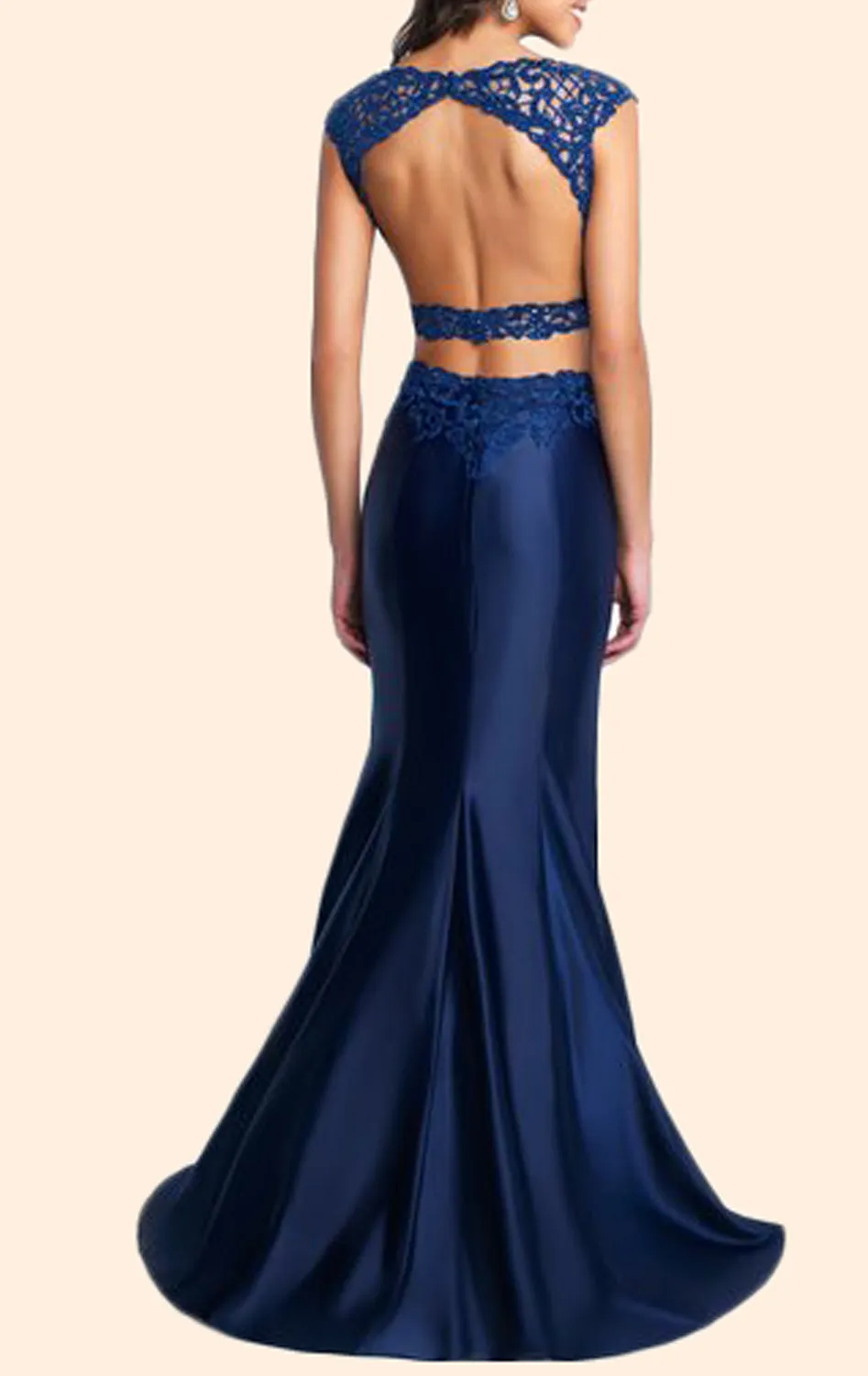 MACloth Mermaid 2 Piece Lace Satin Long Prom Dress Wine Red Formal Evening Gown
