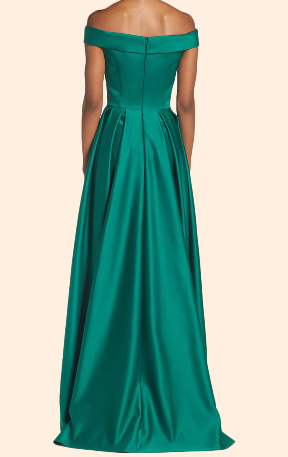 MACloth Off the Shoulder Satin Green Long Prom Dress Elegant Formal Evening Gown