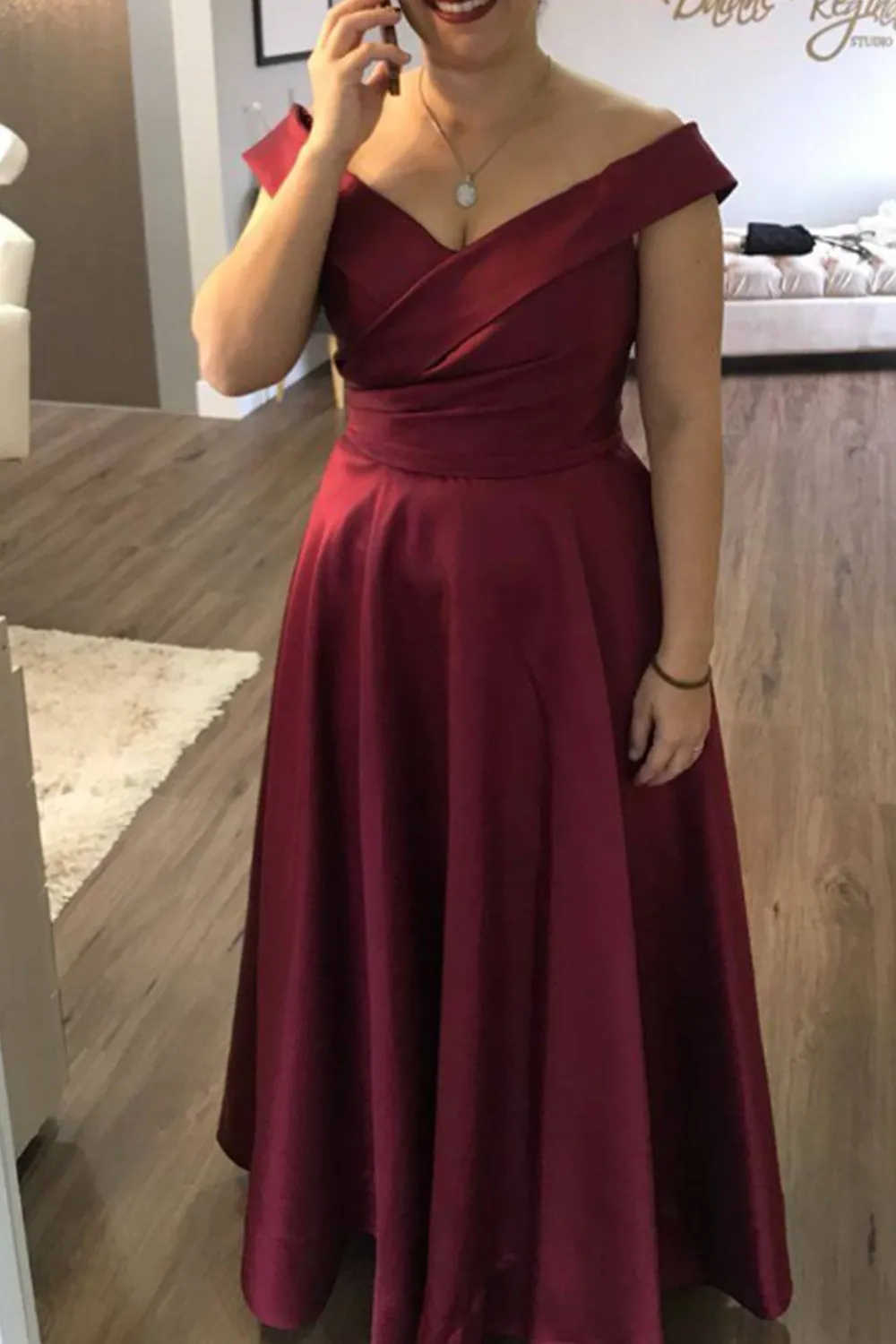 MACloth Off the Shoulder Satin Long Prom Dress Elegant Formal Evening Gown