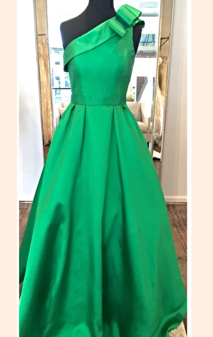 MACloth One Shoulder Satin Ball Gown Prom Dress Fuchsia Formal Evening Gown