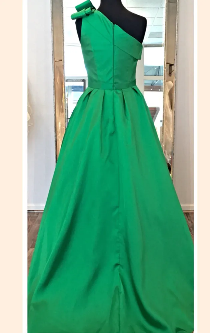 MACloth One Shoulder Satin Ball Gown Prom Dress Fuchsia Formal Evening Gown