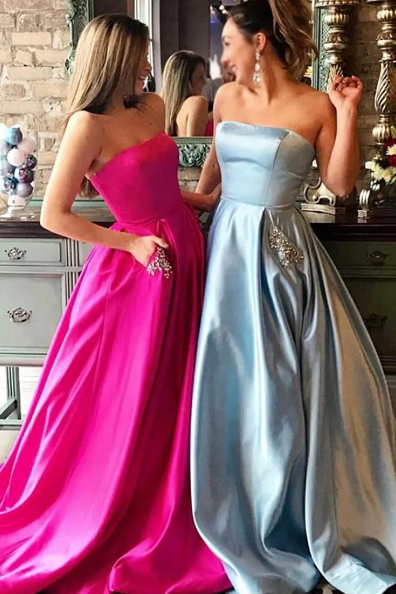 MACloth Strapless Ball Gown Long Prom Dress Champagne Formal Evening Gown