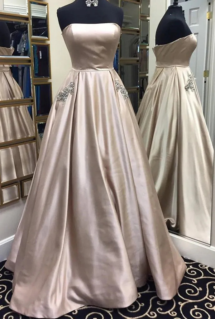 MACloth Strapless Ball Gown Long Prom Dress Champagne Formal Evening Gown