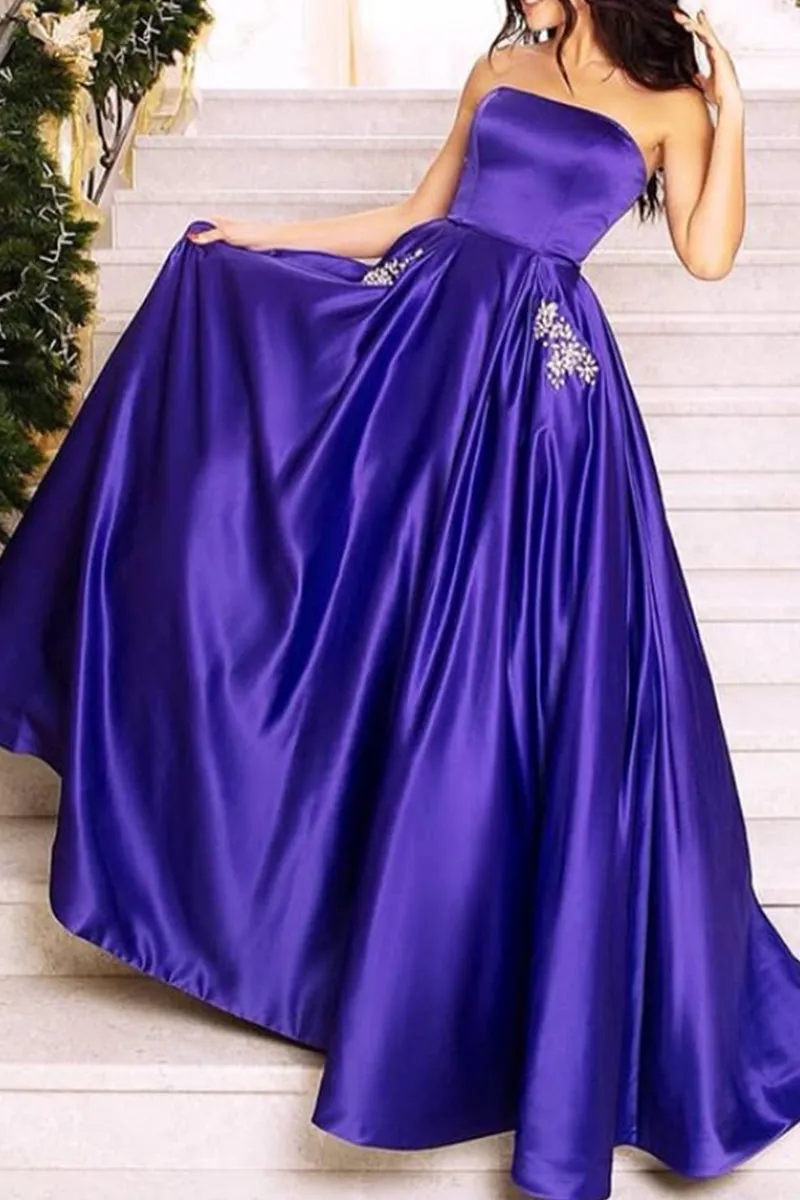 MACloth Strapless Ball Gown Long Prom Dress Champagne Formal Evening Gown