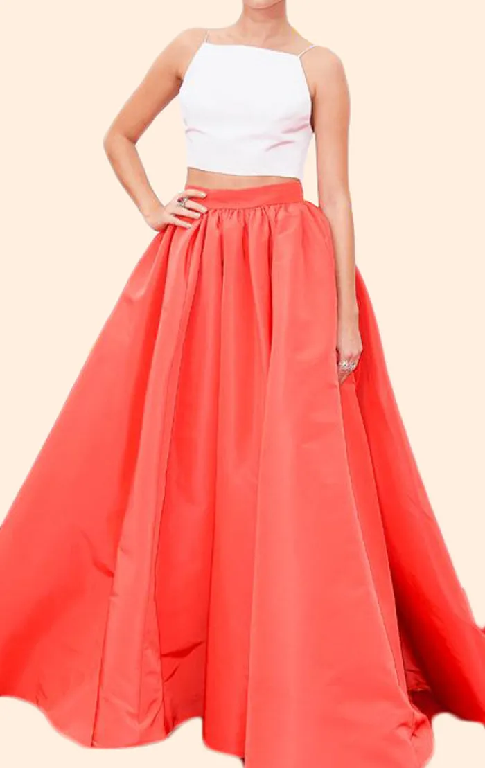 MACloth Two Piece Ball Gown Orange Prom Dress Satin Formal Evening Gown