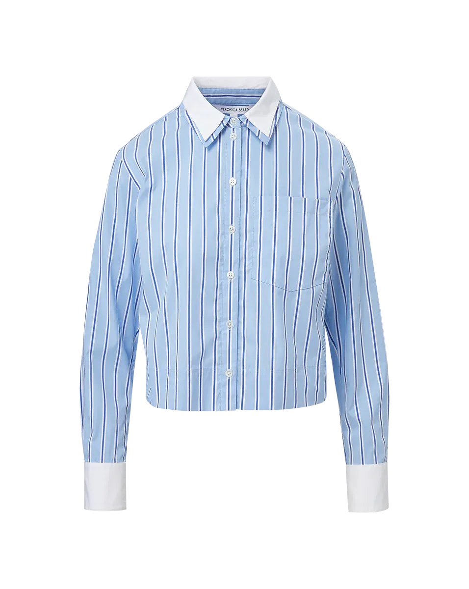 MAIA TOP DOUBLE COLLAR IN BLUE SKY/WHITE