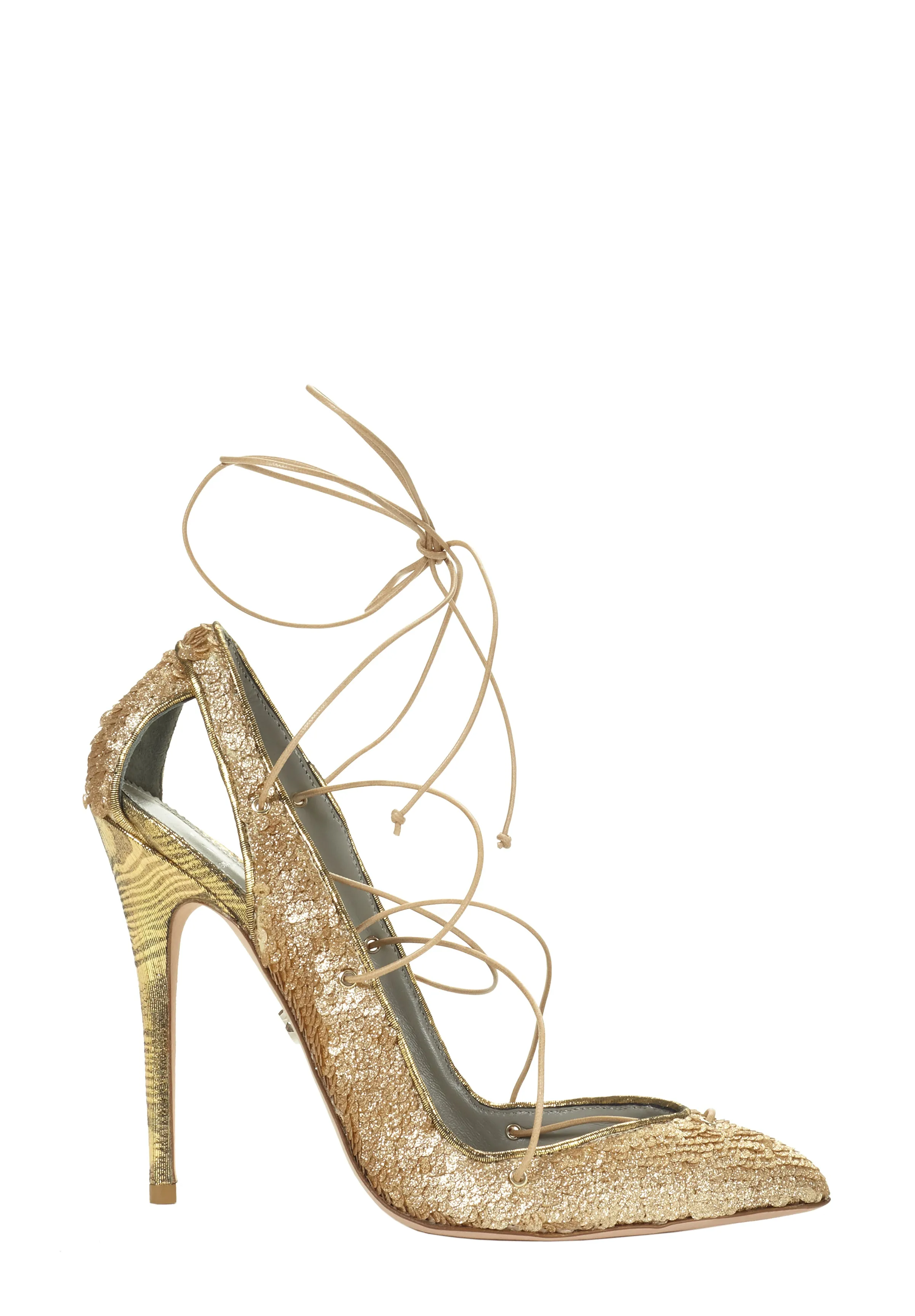 MASHA GOLD SEQUIN LACE-UP PUMPS