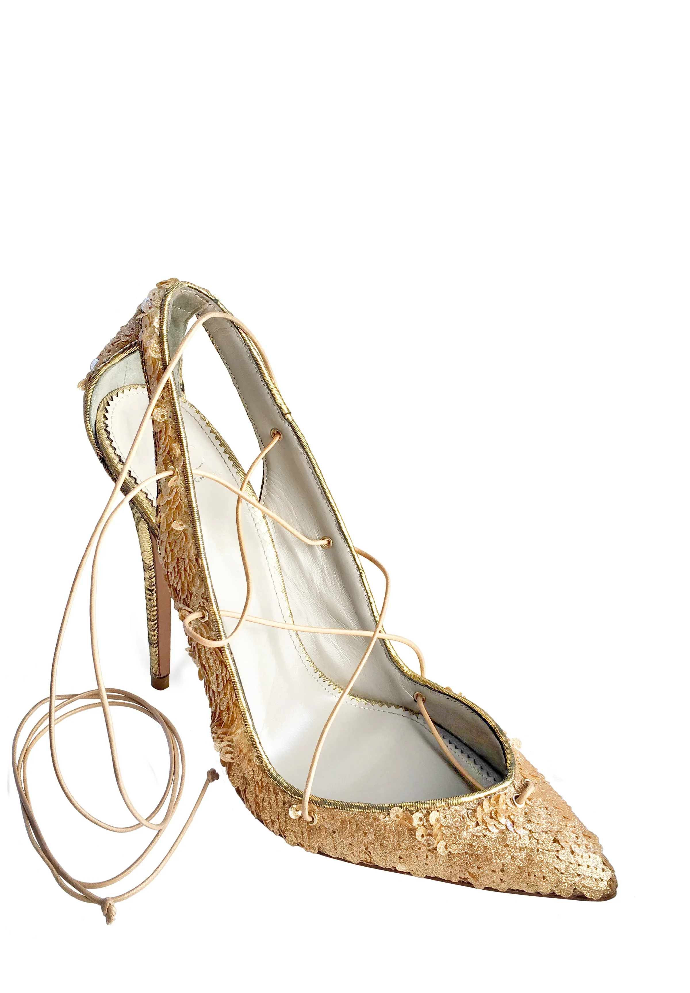 MASHA GOLD SEQUIN LACE-UP PUMPS