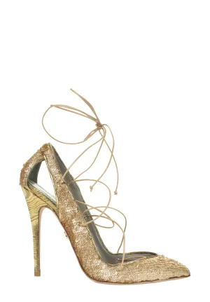 MASHA GOLD SEQUIN LACE-UP PUMPS