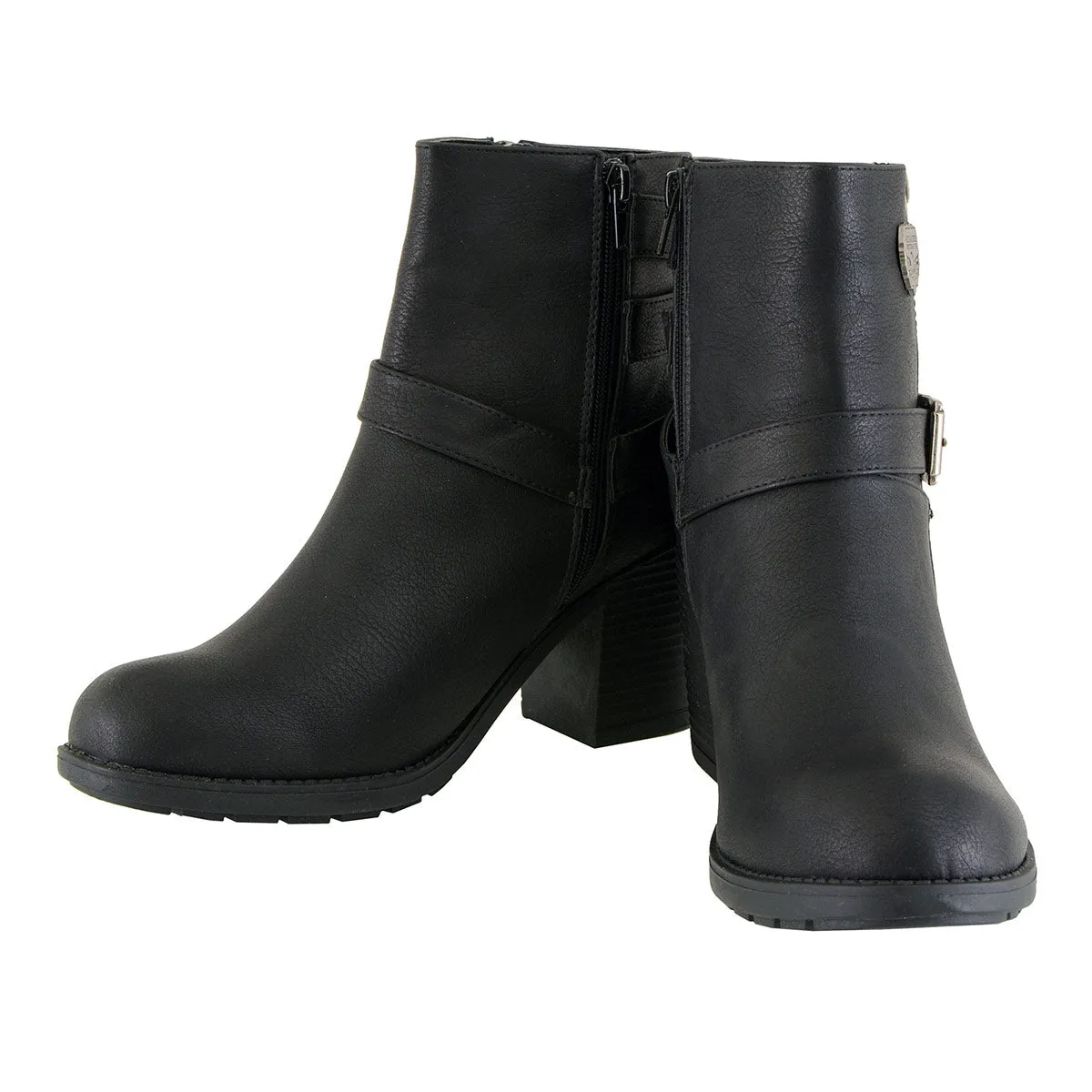 MBL9405 Women's Short Black Boots with Side Zipper and Triple Buckle Adjustment