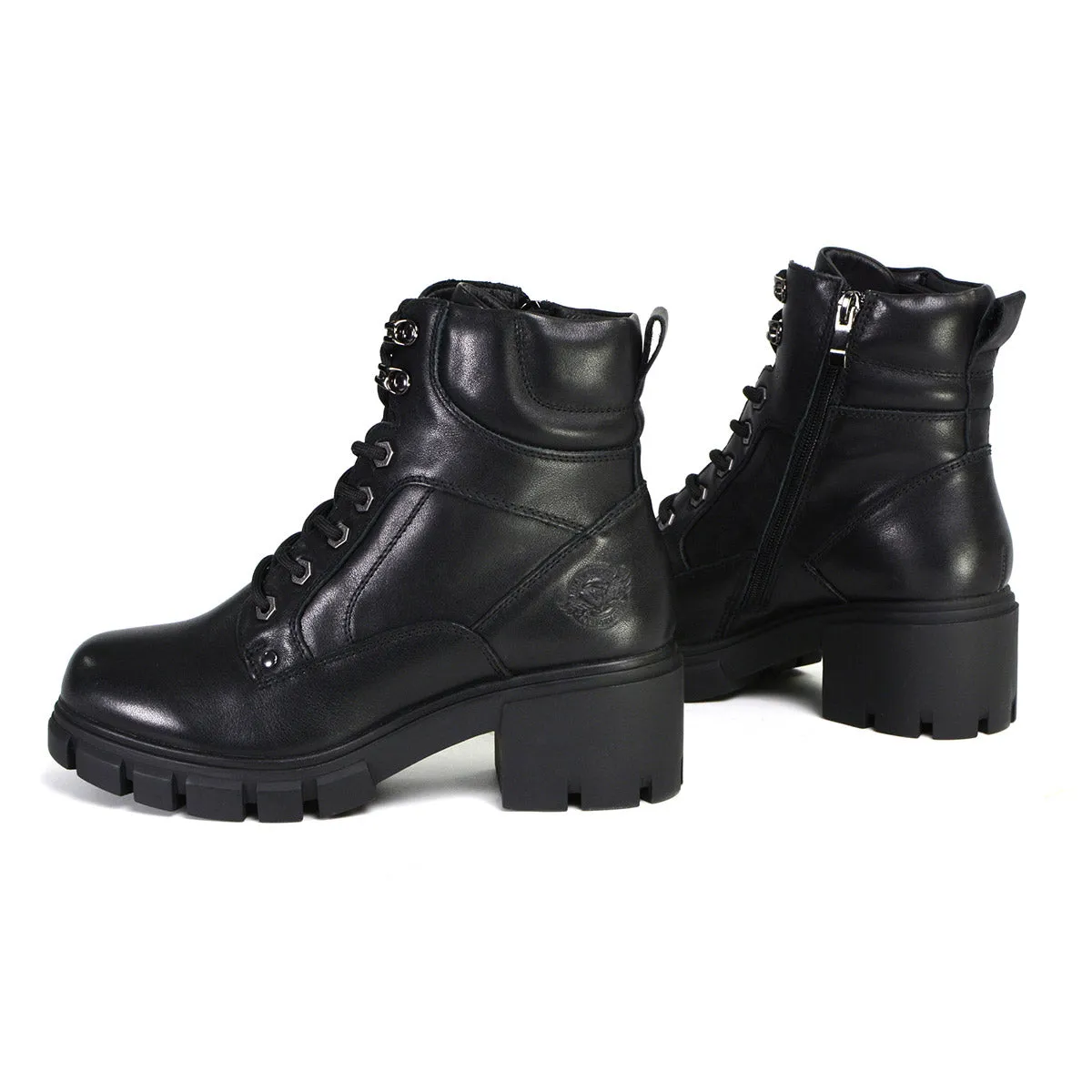 MBL9447 Women's ‘Garter’ Black Leather Lace to Toe Motorcycle Boots
