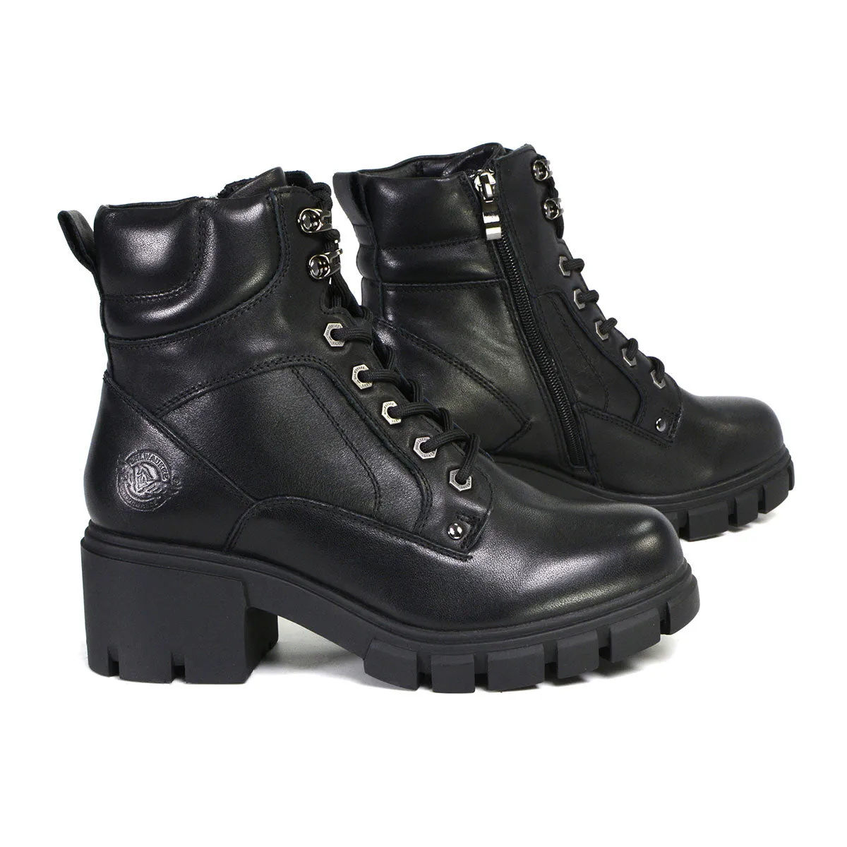MBL9447 Women's ‘Garter’ Black Leather Lace to Toe Motorcycle Boots