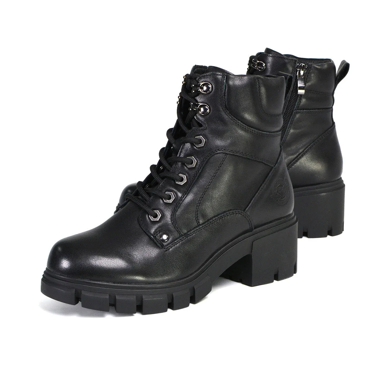 MBL9447 Women's ‘Garter’ Black Leather Lace to Toe Motorcycle Boots