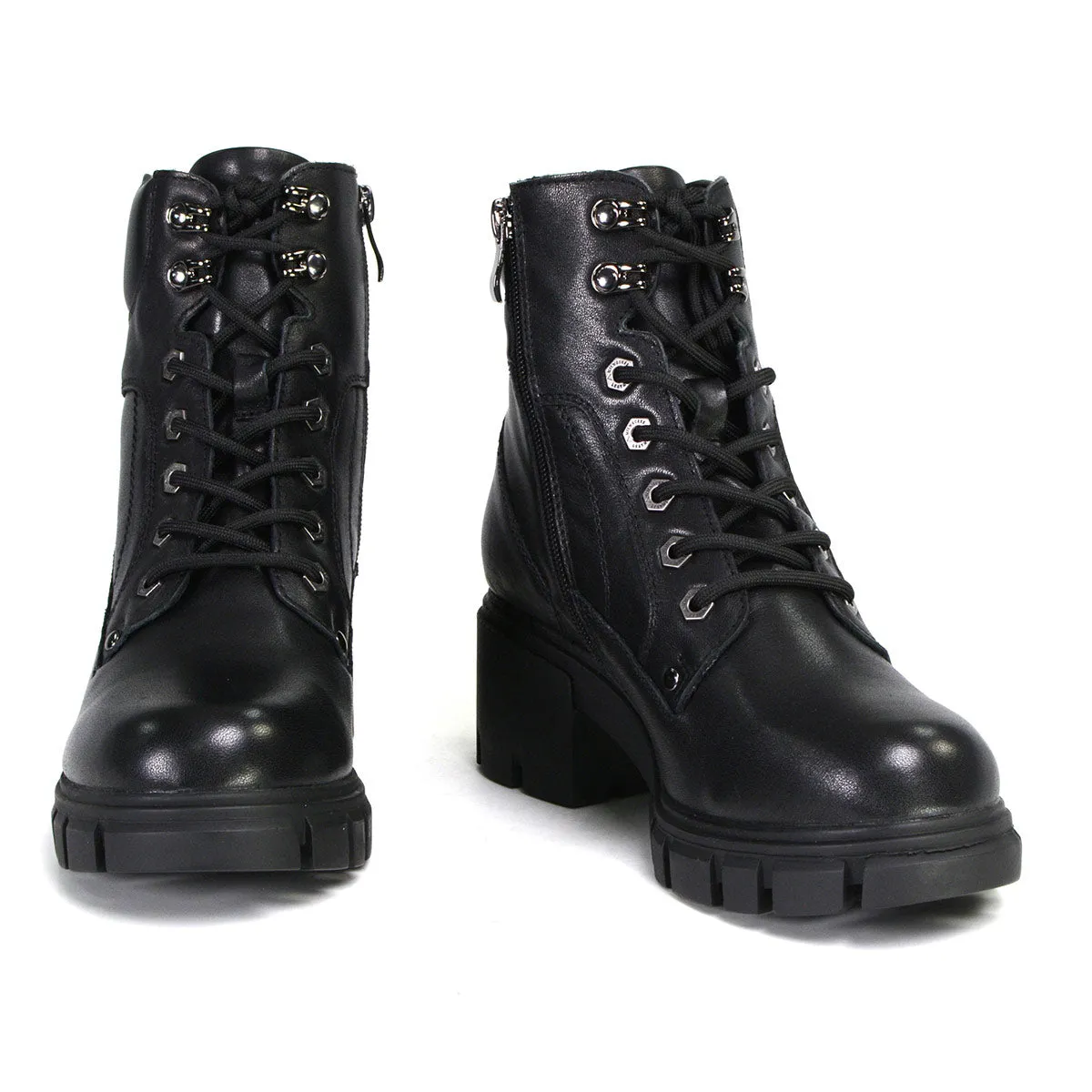 MBL9447 Women's ‘Garter’ Black Leather Lace to Toe Motorcycle Boots