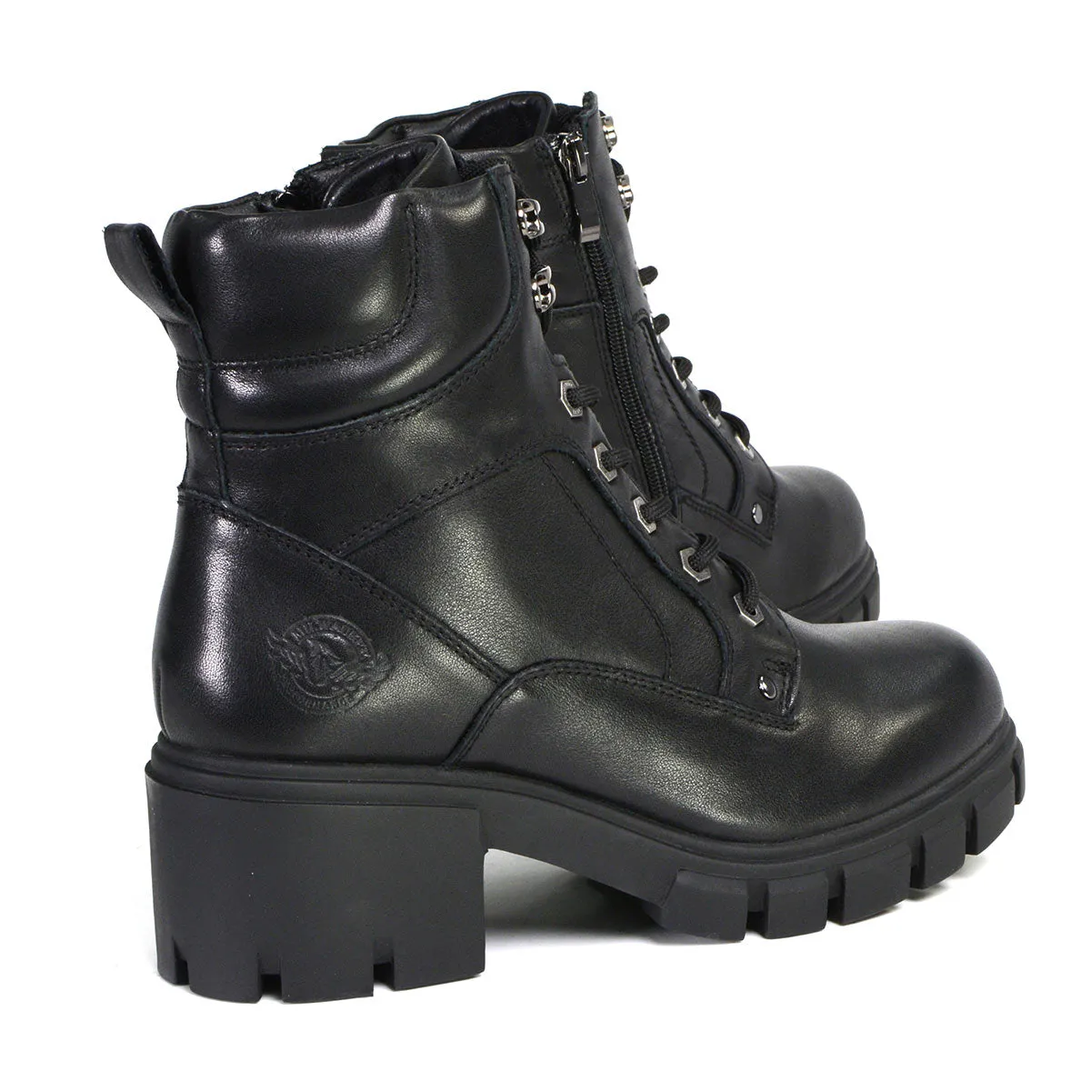 MBL9447 Women's ‘Garter’ Black Leather Lace to Toe Motorcycle Boots