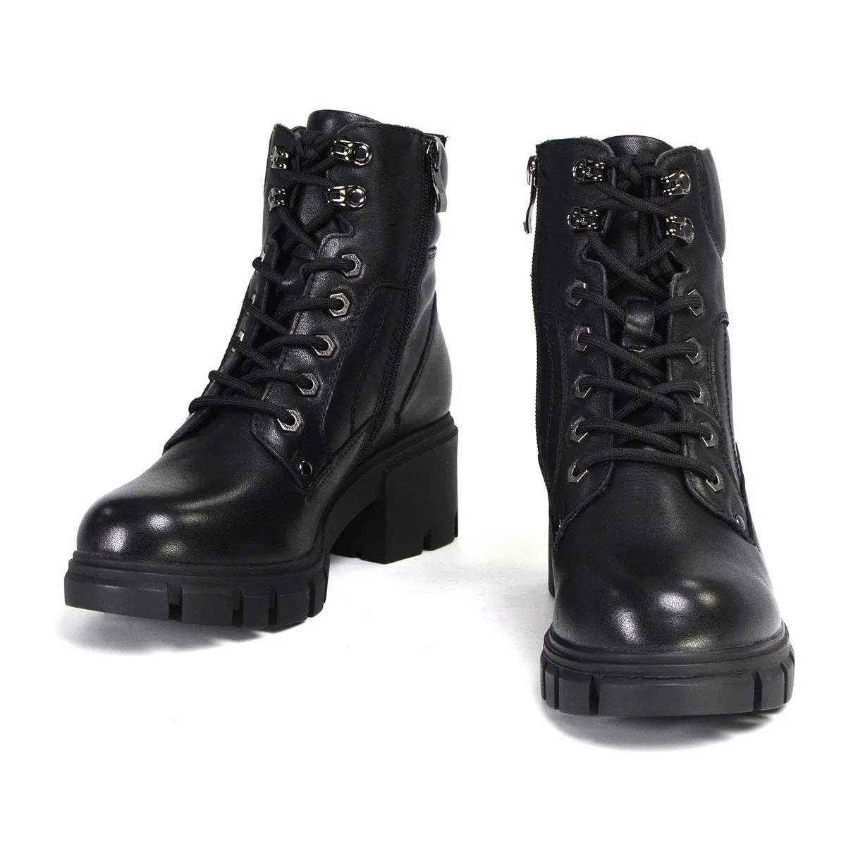 MBL9447 Women's ‘Garter’ Black Leather Lace to Toe Motorcycle Boots