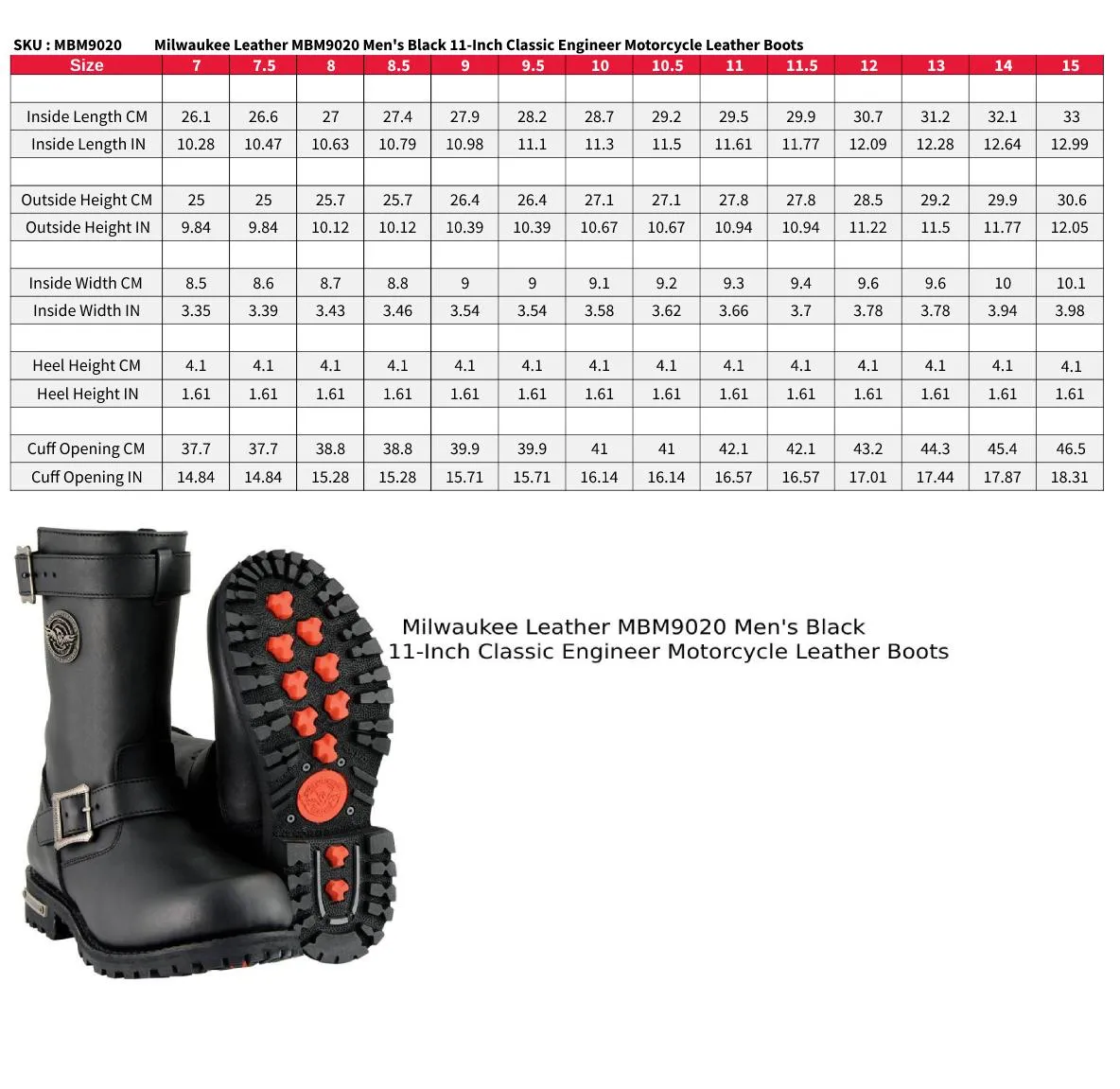 MBM9020 Men's Black 'Wide-Width' 11-Inch Classic Engineer Motorcycle Leather Boots