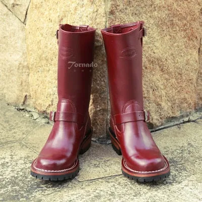 Men's Genuine Italian Cow Leather Footwear  Engineer Boots