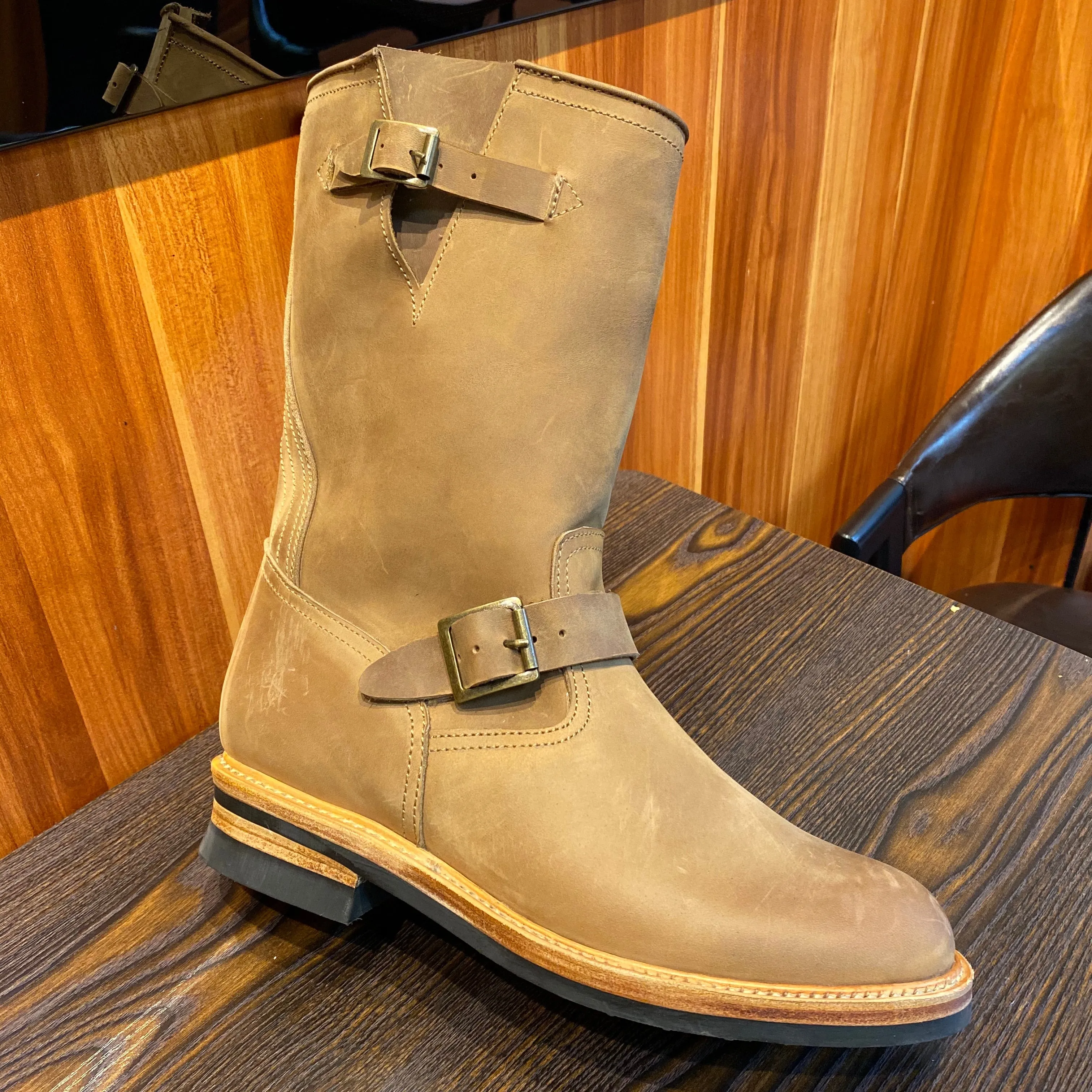 Men's Genuine Italian Cow Leather Footwear  Engineer Boots