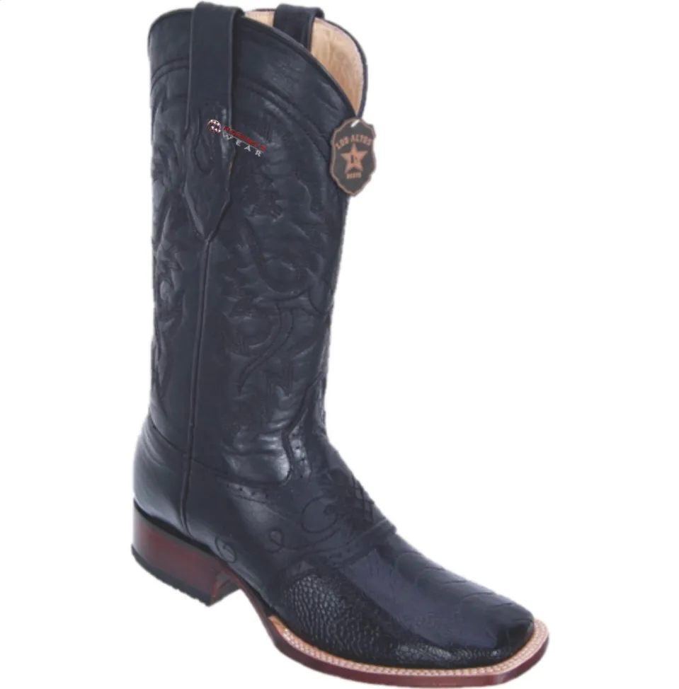 Men’s Los Altos Ostrich Leg Boots With Saddle Wide Square Toe