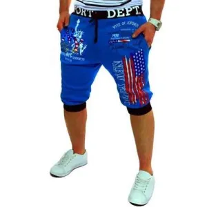Men's New Fashion Print Slim Casual Shorts - Royal Blue L