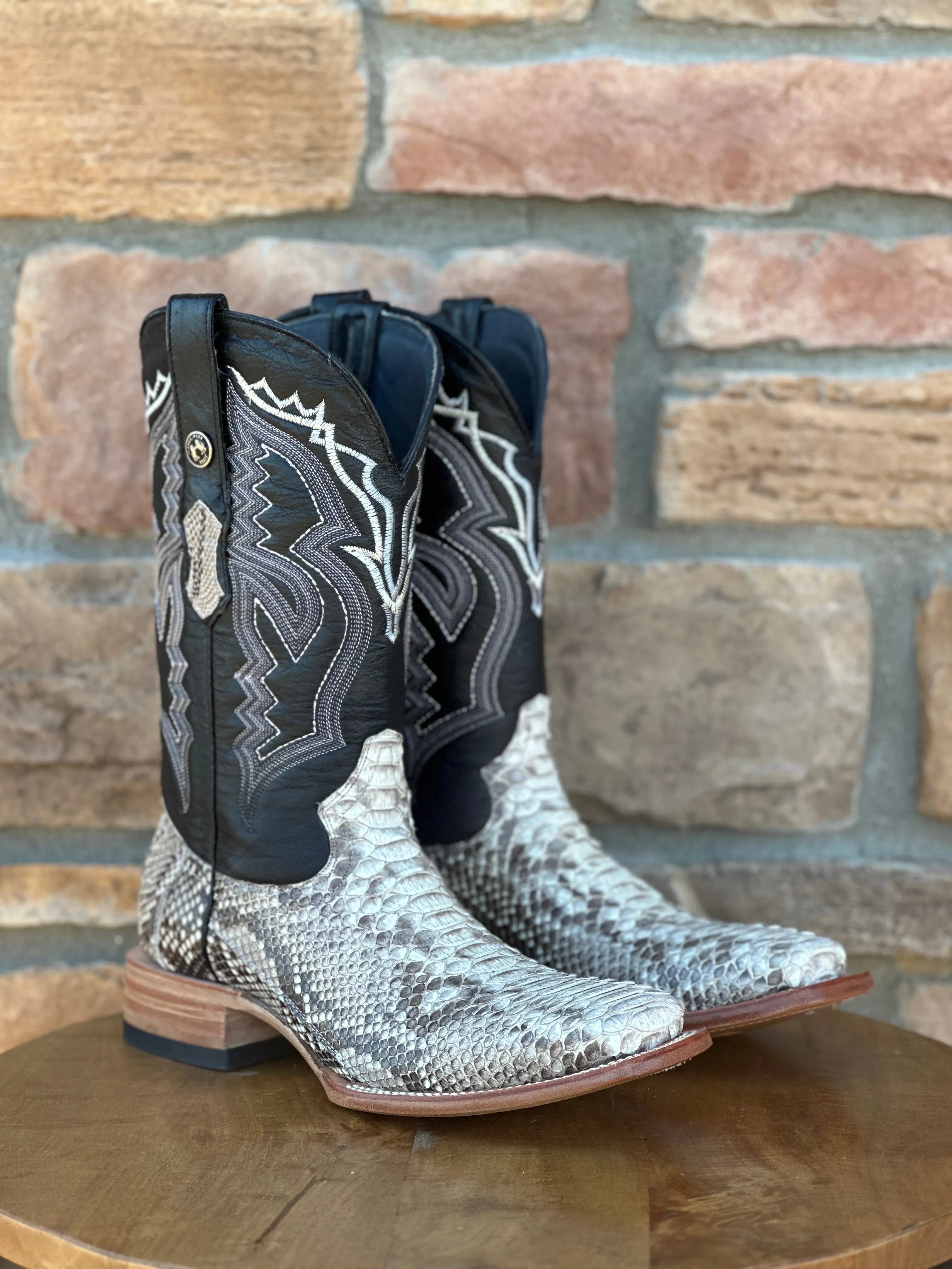 Men's Tanner Mark Genuine Python Natural Wide Square Boots