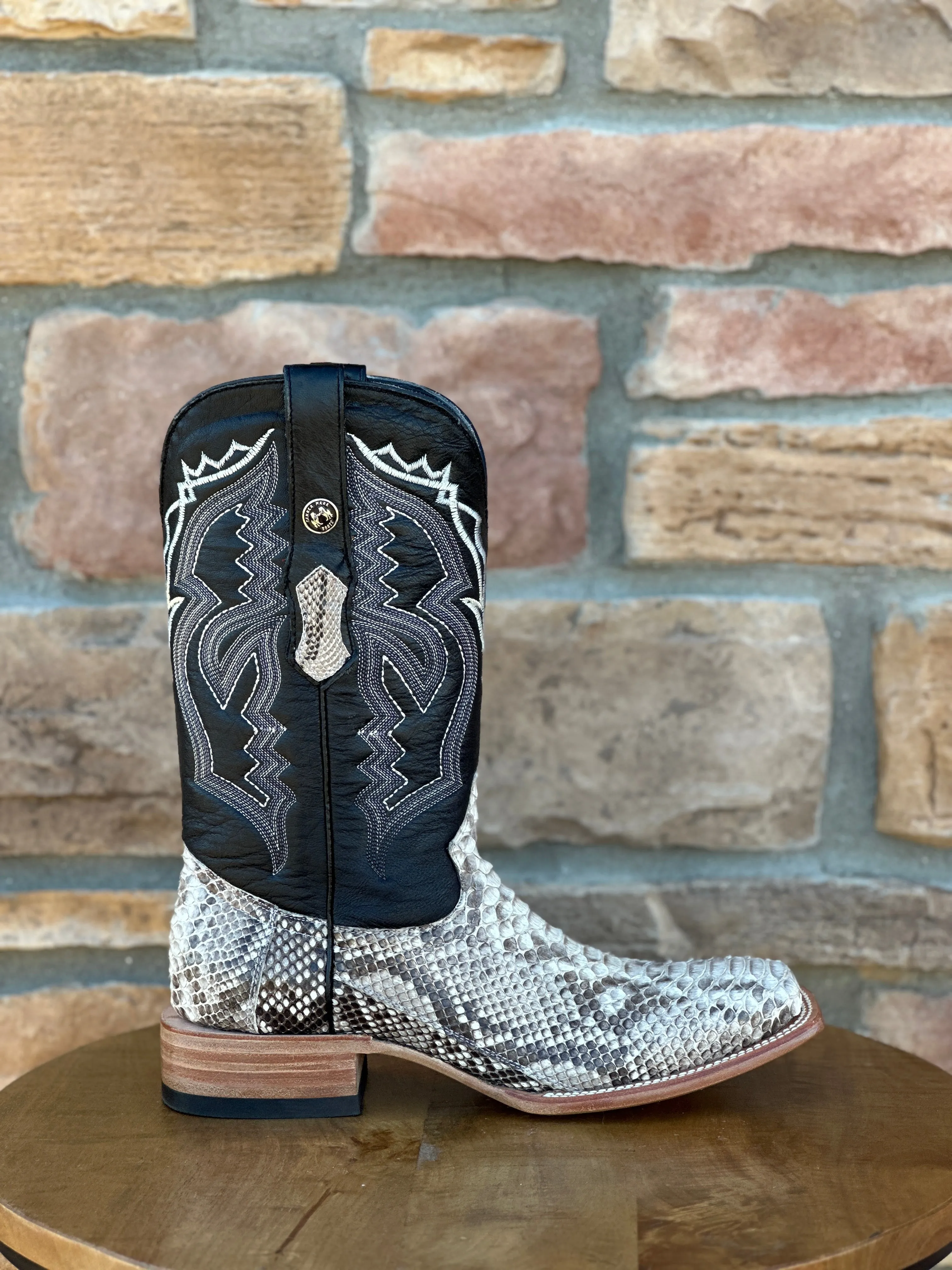 Men's Tanner Mark Genuine Python Natural Wide Square Boots