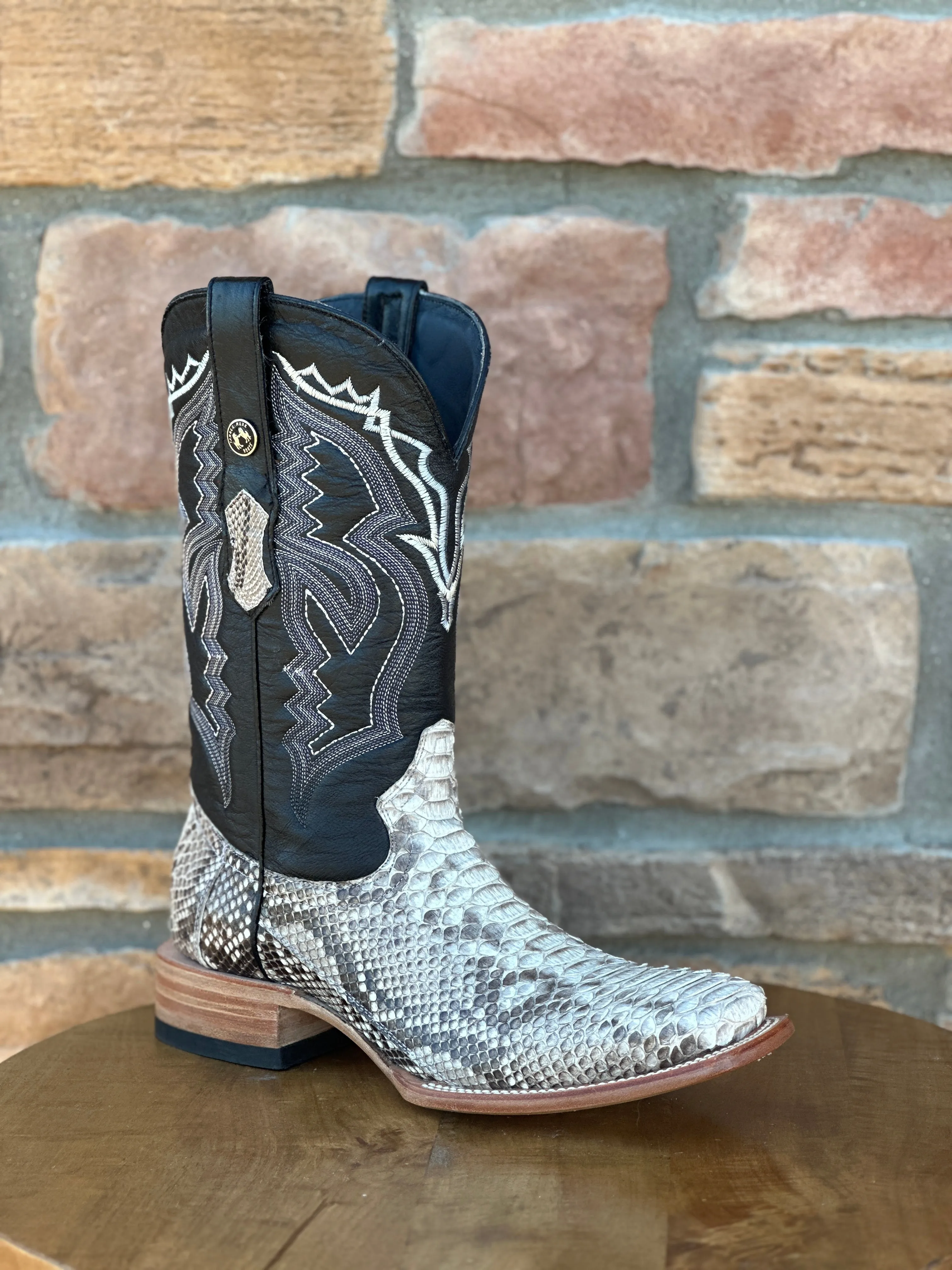 Men's Tanner Mark Genuine Python Natural Wide Square Boots