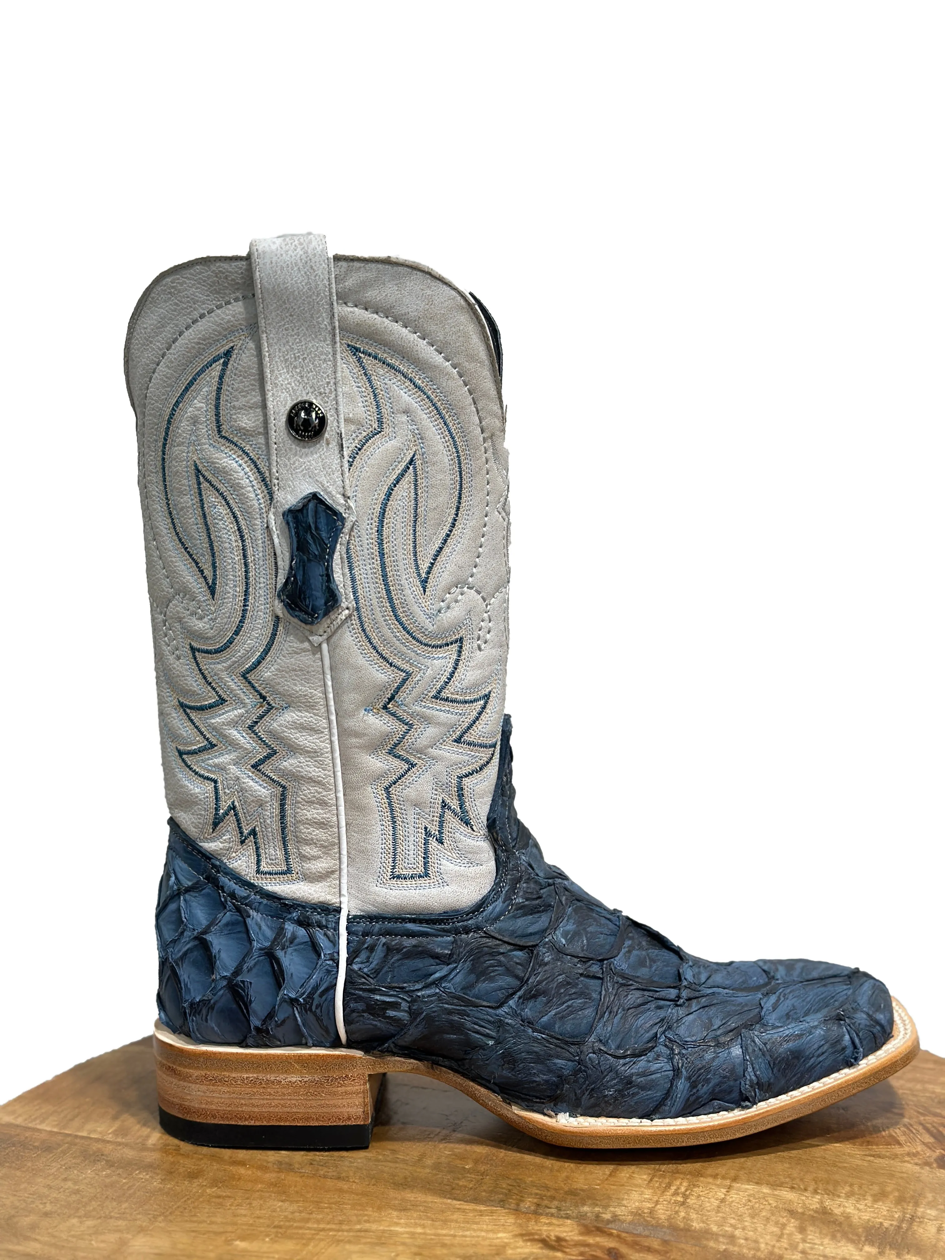 Men's Tanner Mark Monster Fish Sky Blue Wide Square Toe Boots