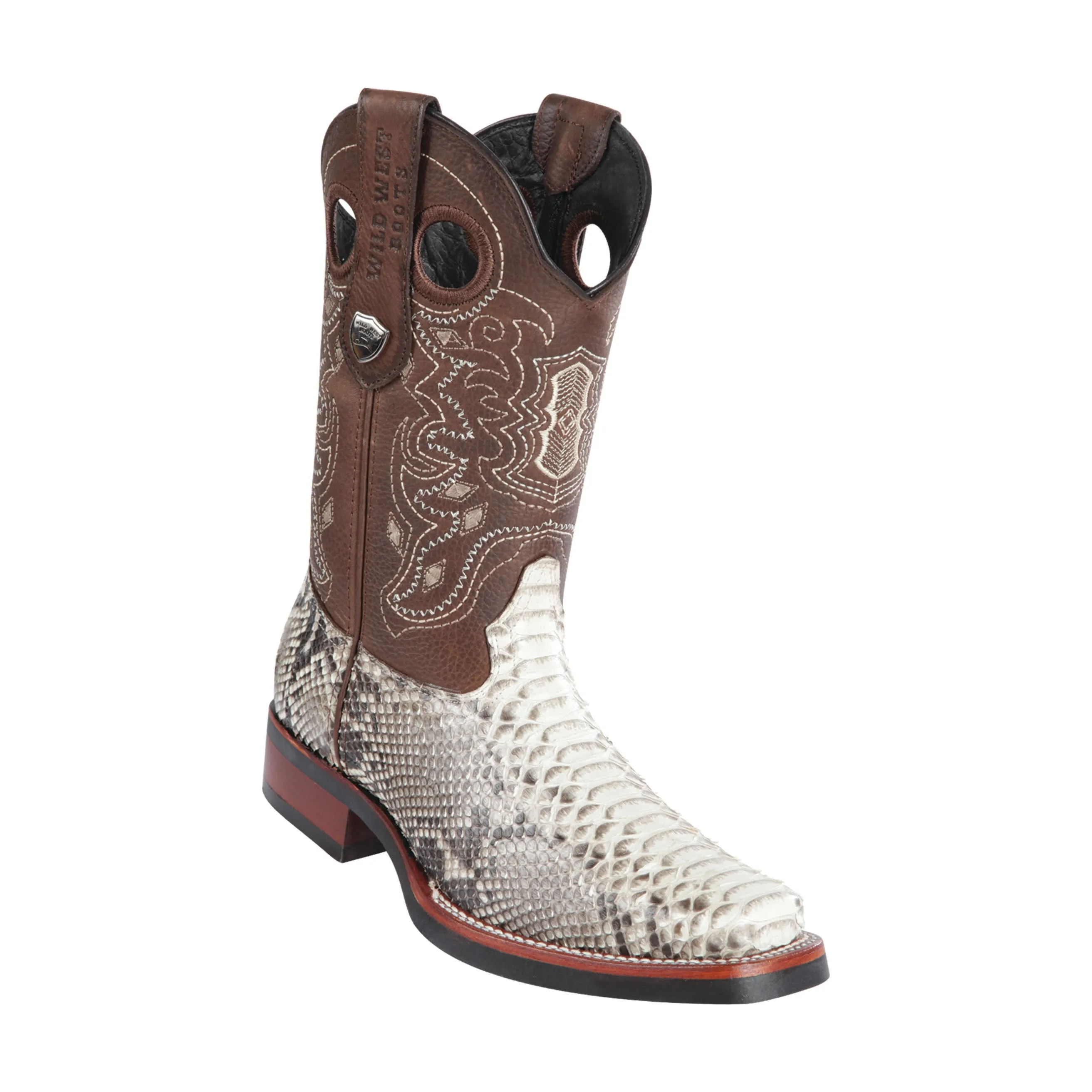 Men's Wild West Python With Rubber Sole Boots Square Toe
