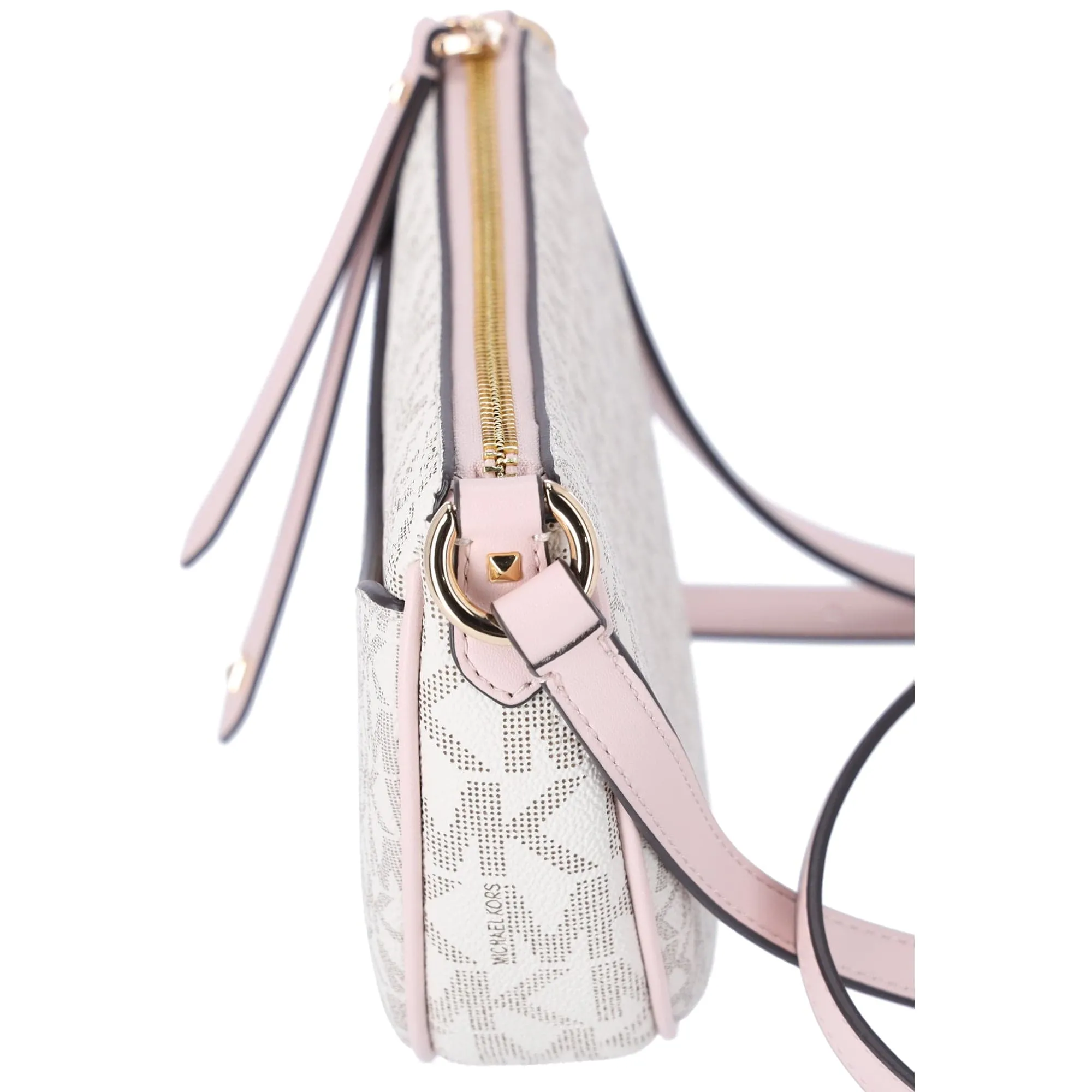 Michael Kors Dover Small Half Moon Crossbody Vanilla Pink Powder Blush Multi