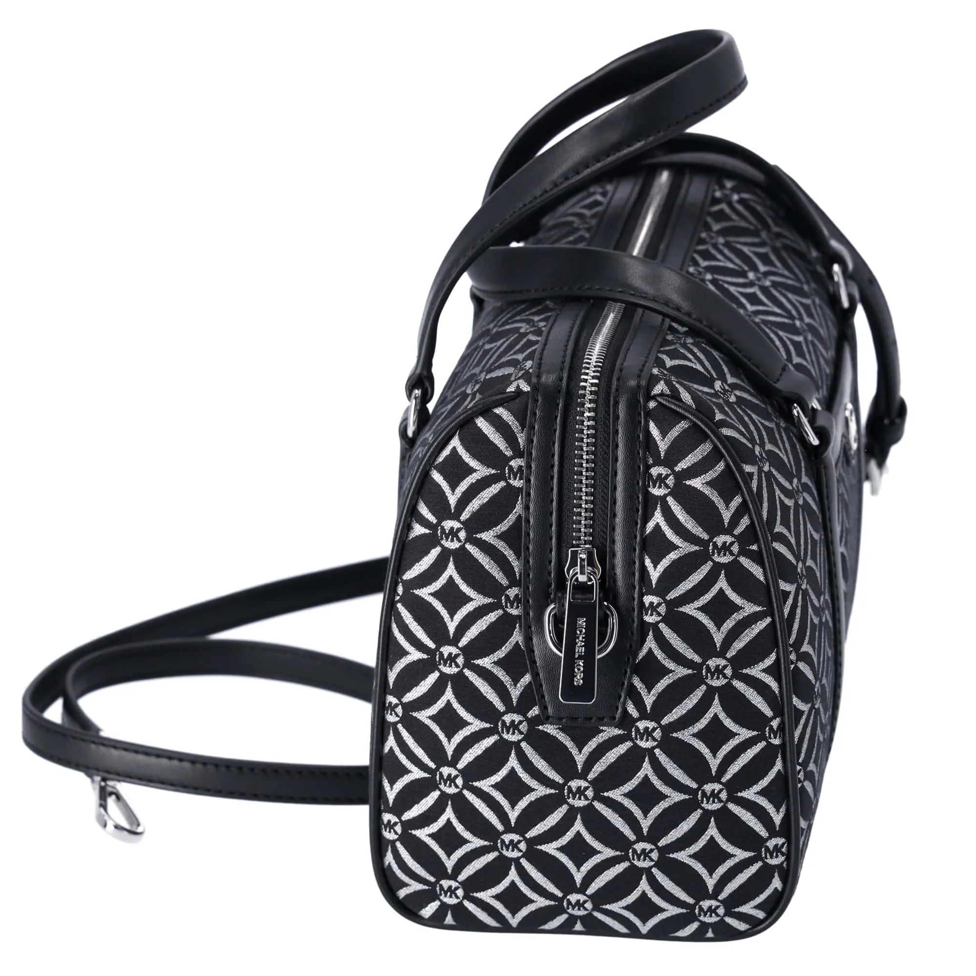 Michael Kors Jet Set Medium Duffle Bag Black Silver Logo Silver Metallic