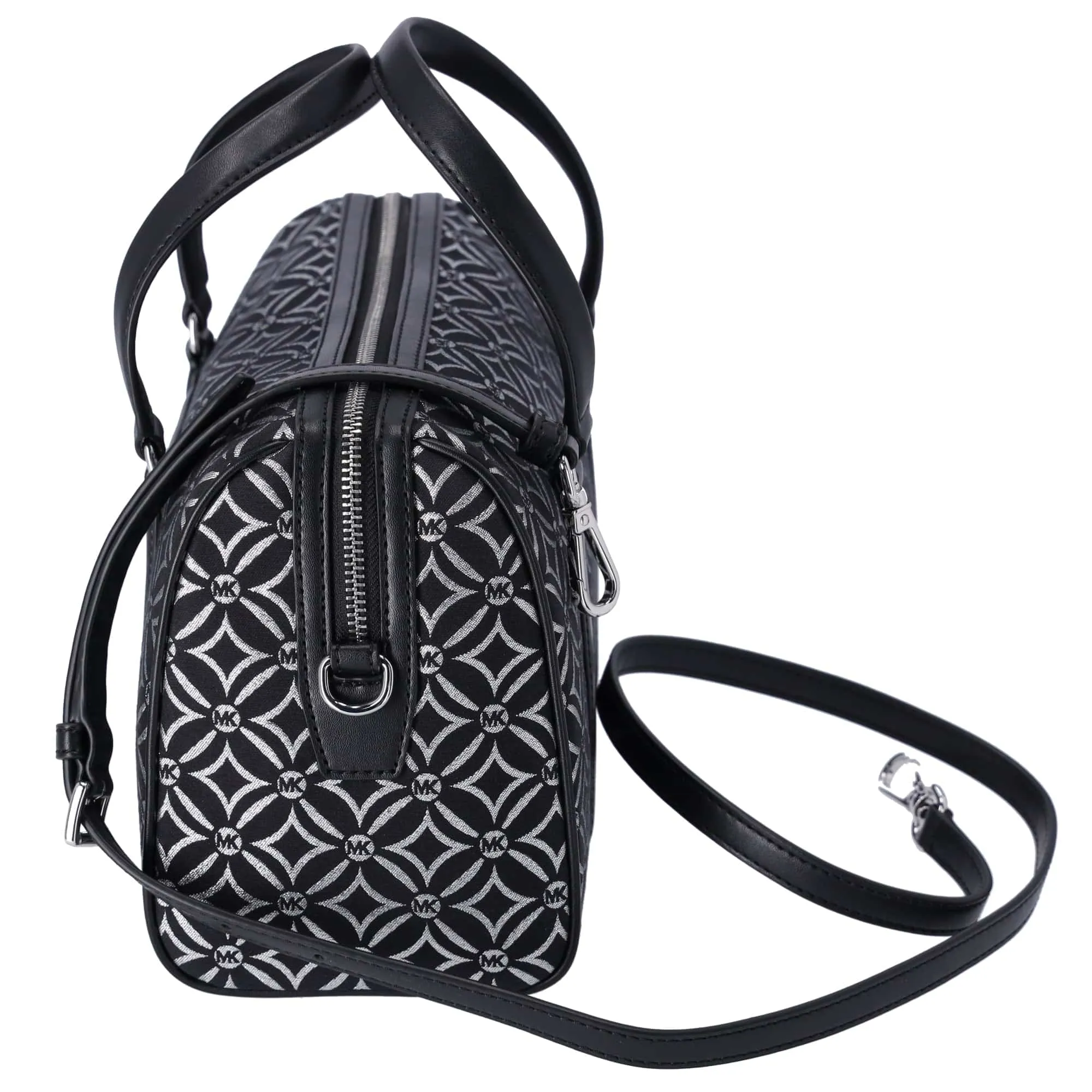 Michael Kors Jet Set Medium Duffle Bag Black Silver Logo Silver Metallic