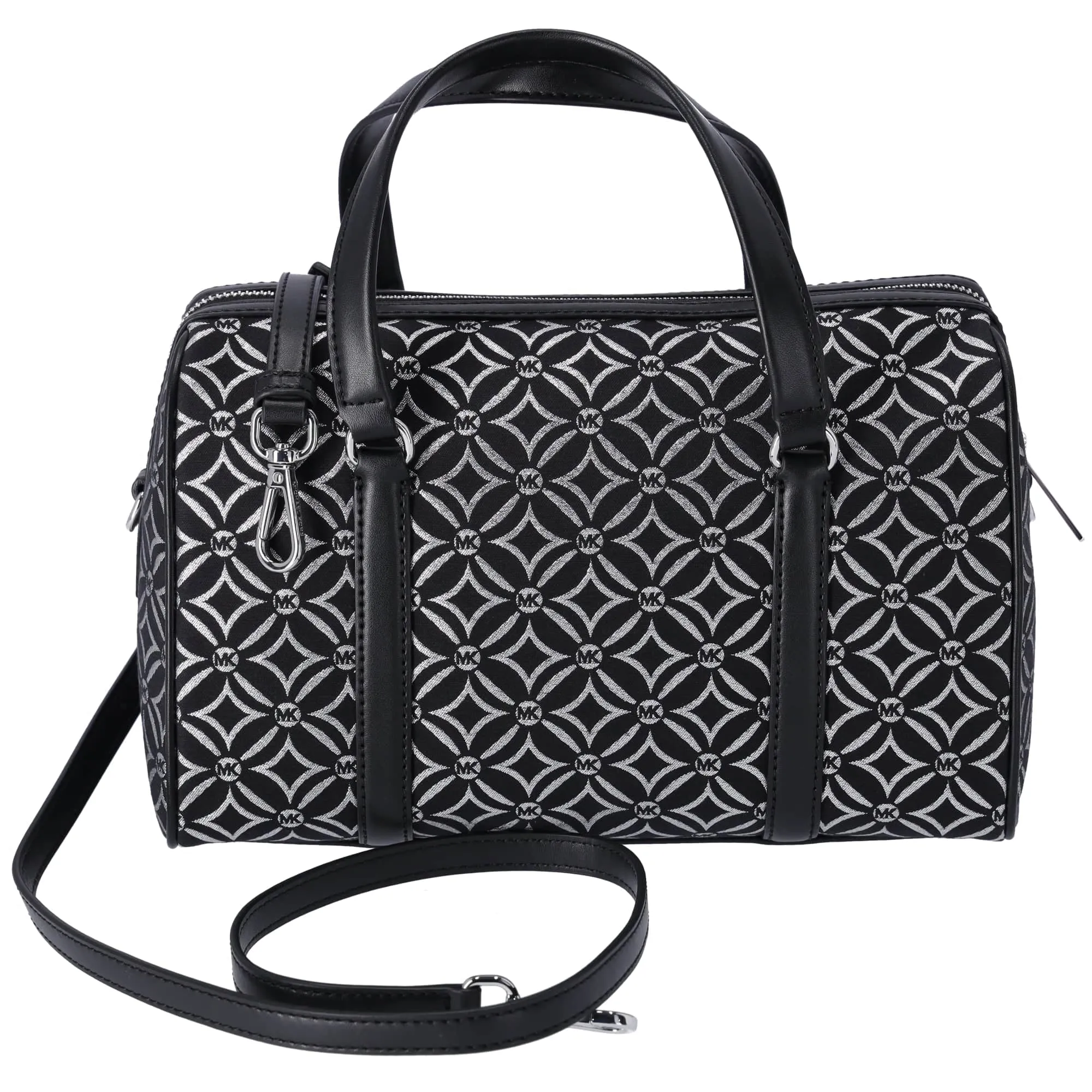 Michael Kors Jet Set Medium Duffle Bag Black Silver Logo Silver Metallic