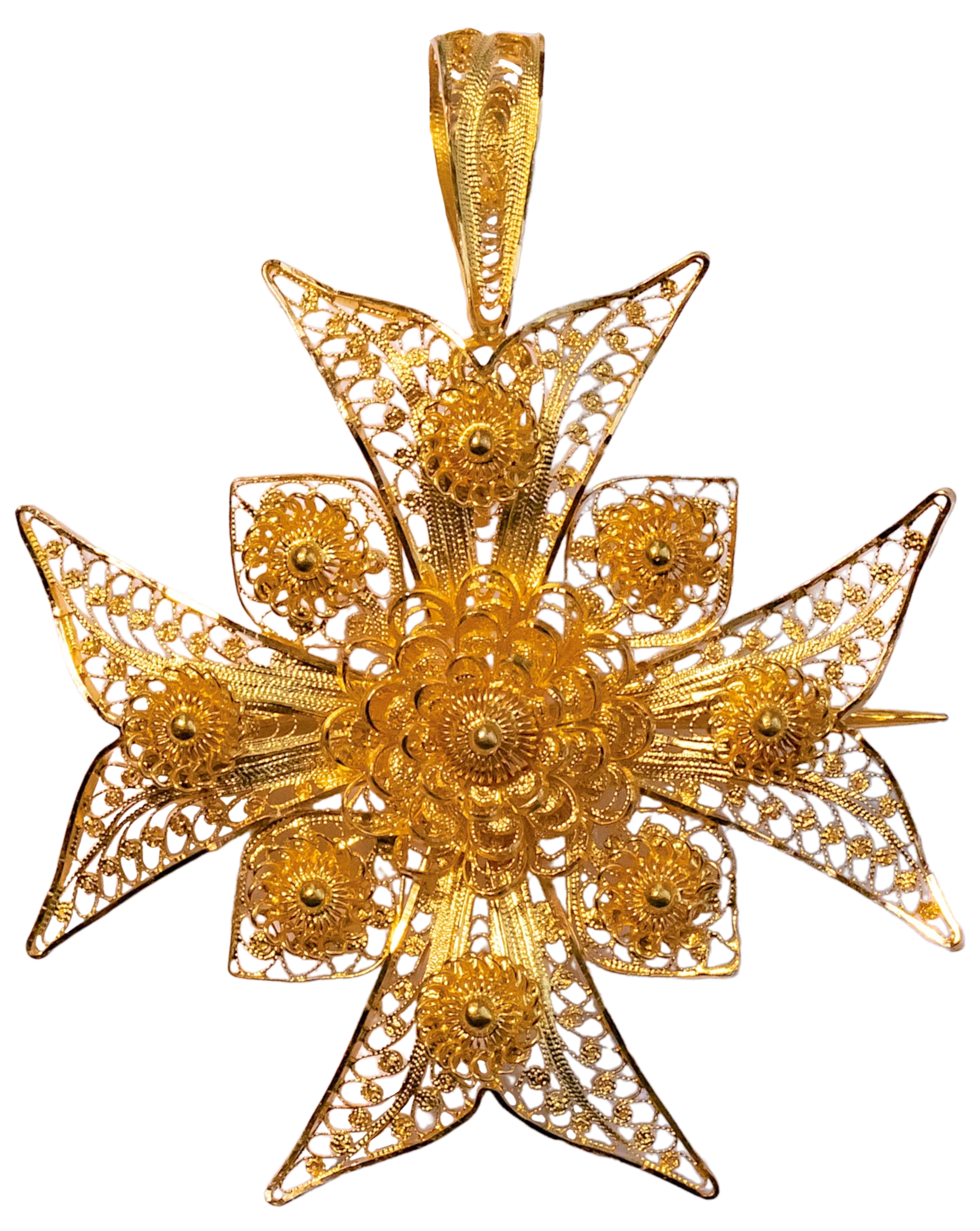 Mid Victorian 18k  Portuguese Cannetille Wirework Maltese Cross Converter Pendant