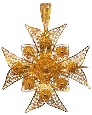 Mid Victorian 18k  Portuguese Cannetille Wirework Maltese Cross Converter Pendant