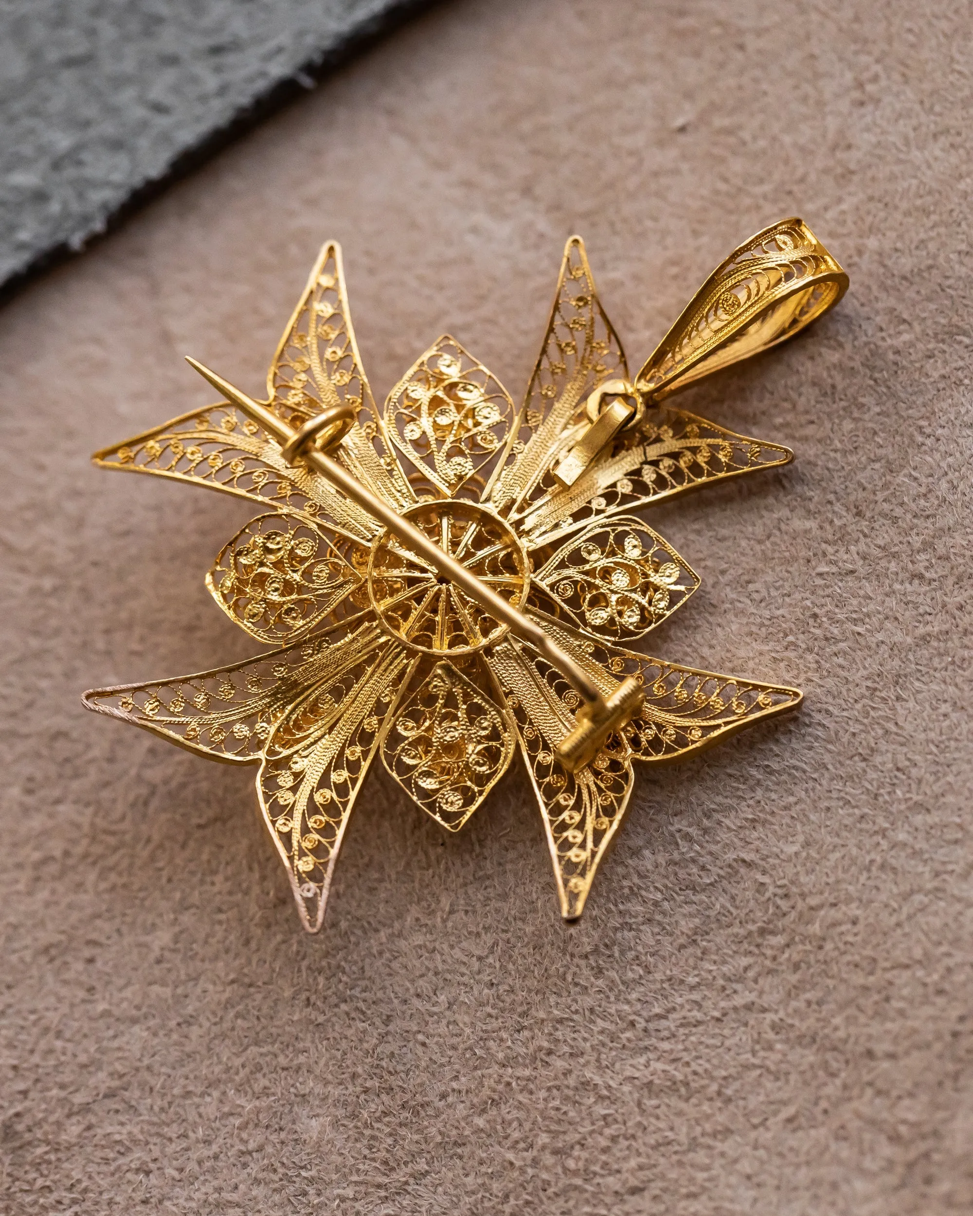 Mid Victorian 18k  Portuguese Cannetille Wirework Maltese Cross Converter Pendant