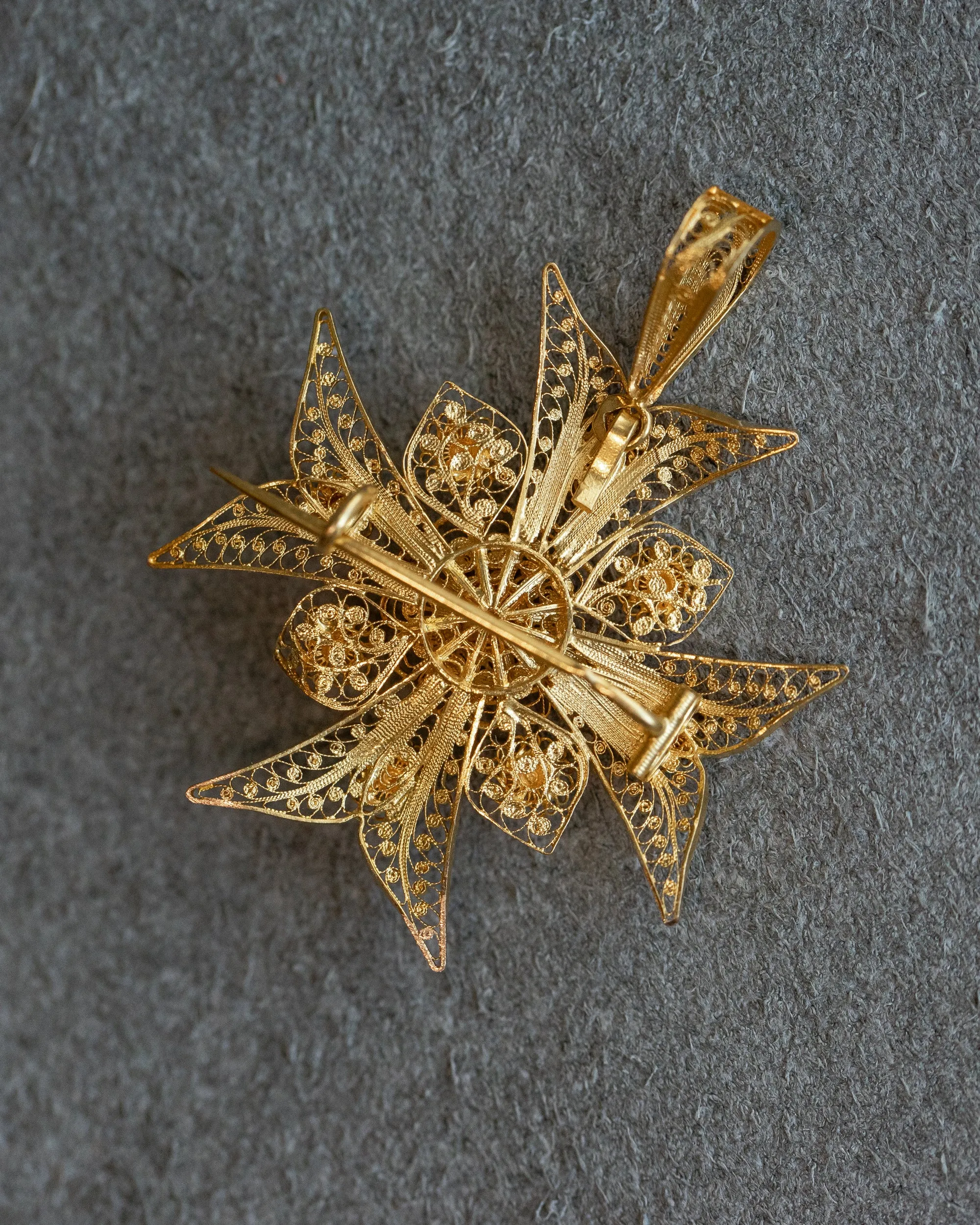 Mid Victorian 18k  Portuguese Cannetille Wirework Maltese Cross Converter Pendant