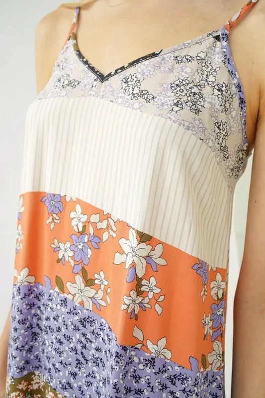 Mixed Print Dress with Adjustable Strap