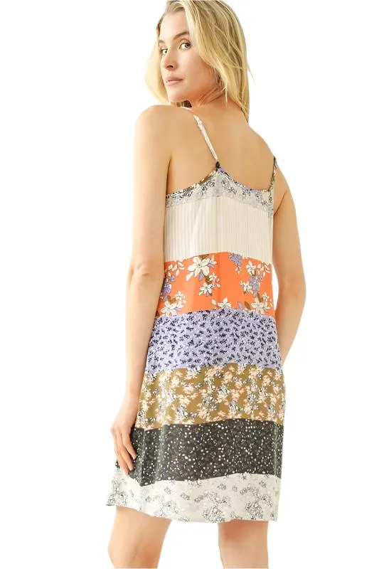 Mixed Print Dress with Adjustable Strap