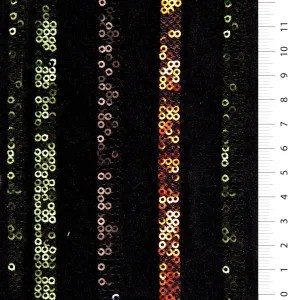 Mixed Sequined Striped Design Knitted Fabric on Black Velvet
