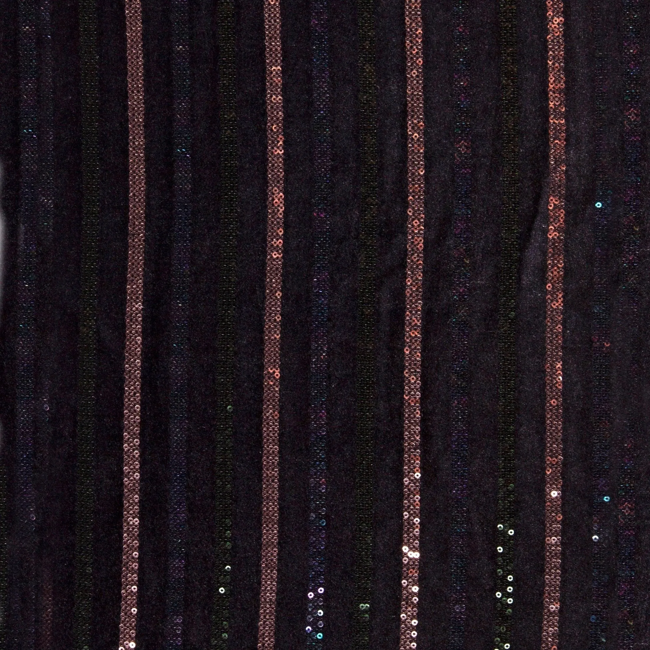 Mixed Sequined Striped Design Knitted Fabric on Black Velvet