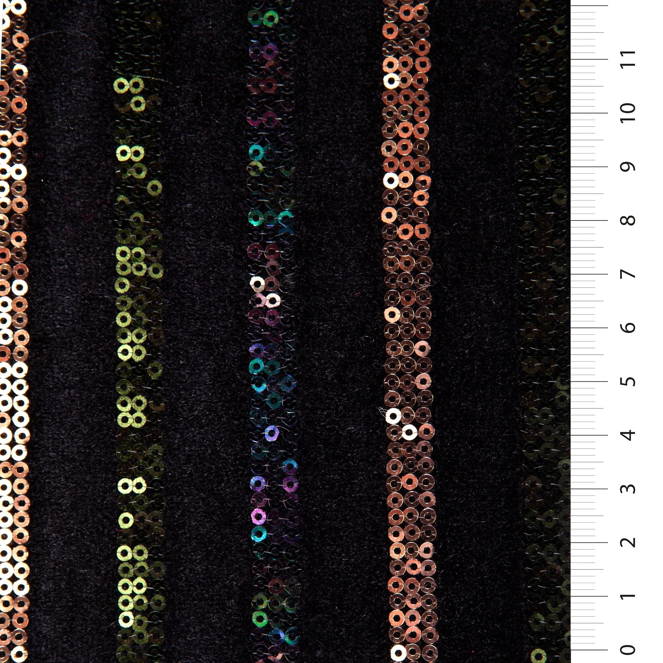 Mixed Sequined Striped Design Knitted Fabric on Black Velvet