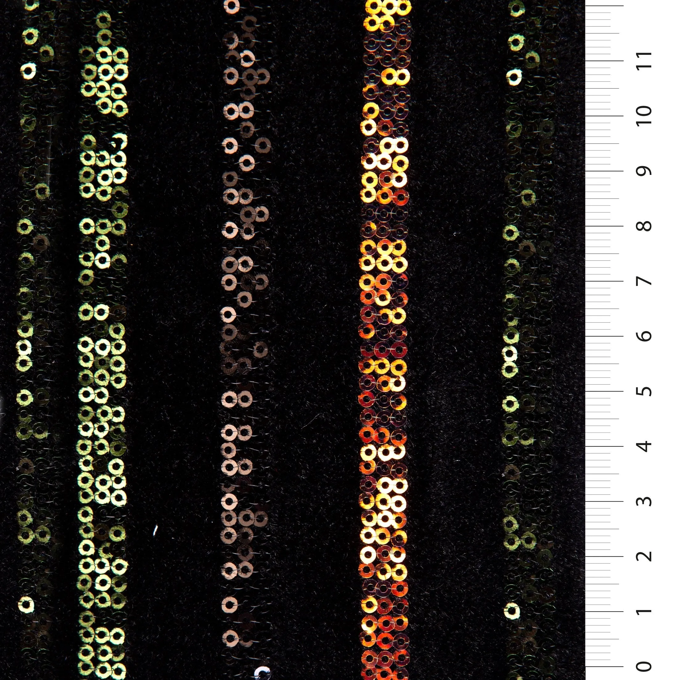Mixed Sequined Striped Design Knitted Fabric on Black Velvet