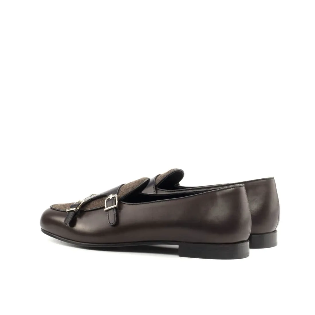 Mocassin Double Boucle en cuir et flanelle marron foncé
